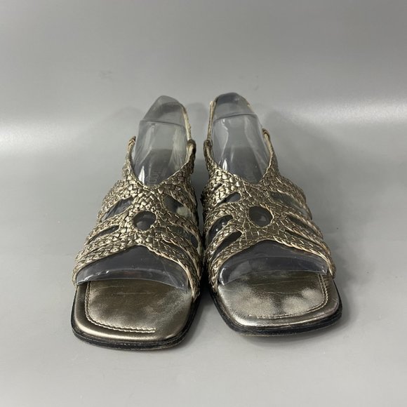 Sesto Meucci Woven Silver Metallic Leather Sandals, Size 7 1/2 - Picture 3 of 11